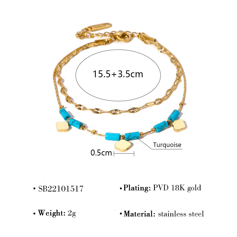 18K Gold-Plated Titanium Steel Bangle – Turquoise, Enamel & Crystal Jewelry