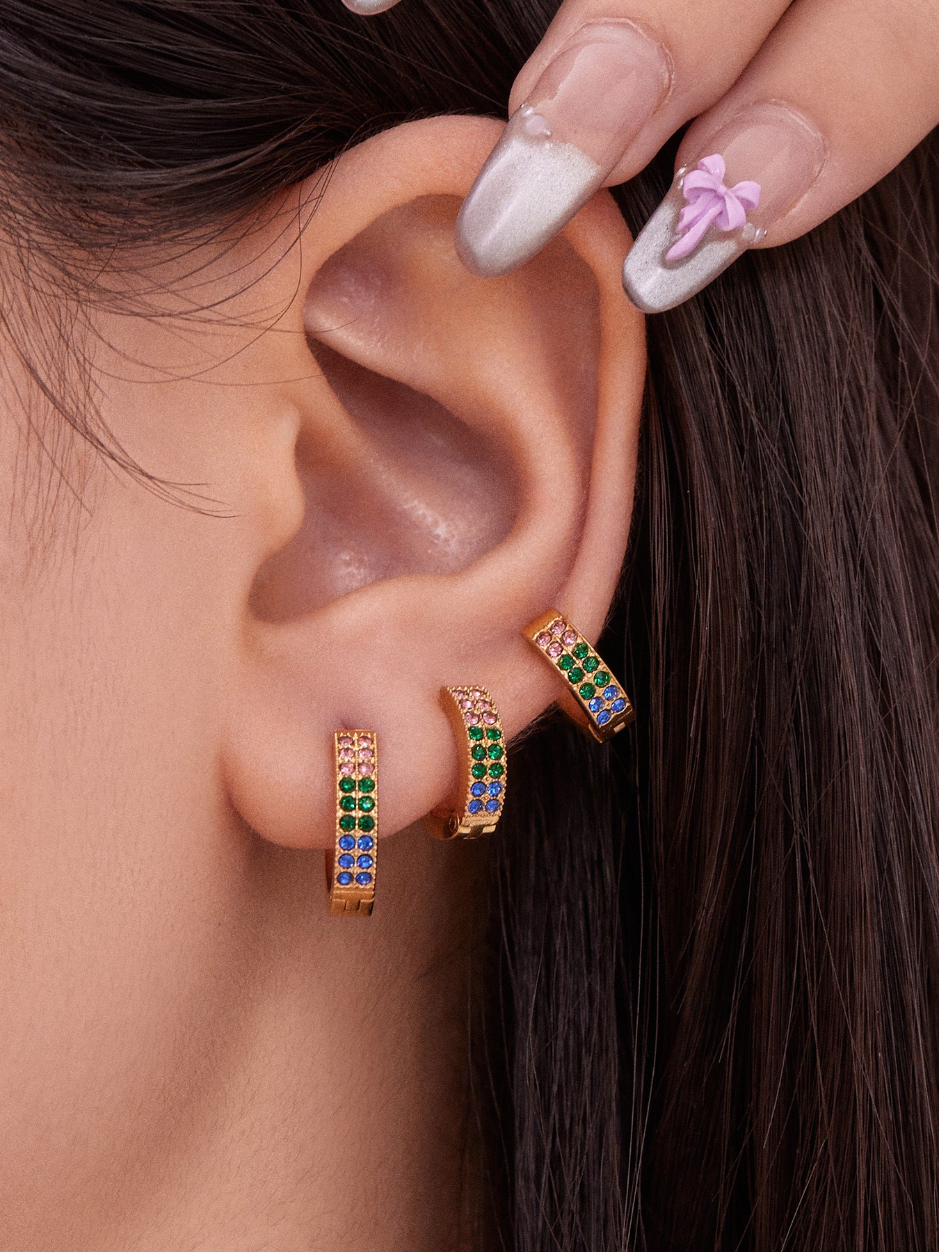 Colorful Zircon U-Shaped Hoop Earrings Set – Stainless Steel Hypoallergenic Minimalist Jewelry for Women | Trendy Fashion Earrings by WANTI Jewelry