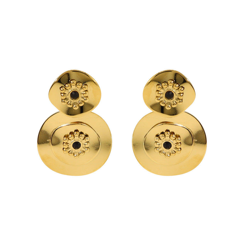 Vintage Floral Crystal Drop Earrings – Stainless Steel Elegant Retro Jewelry for Women