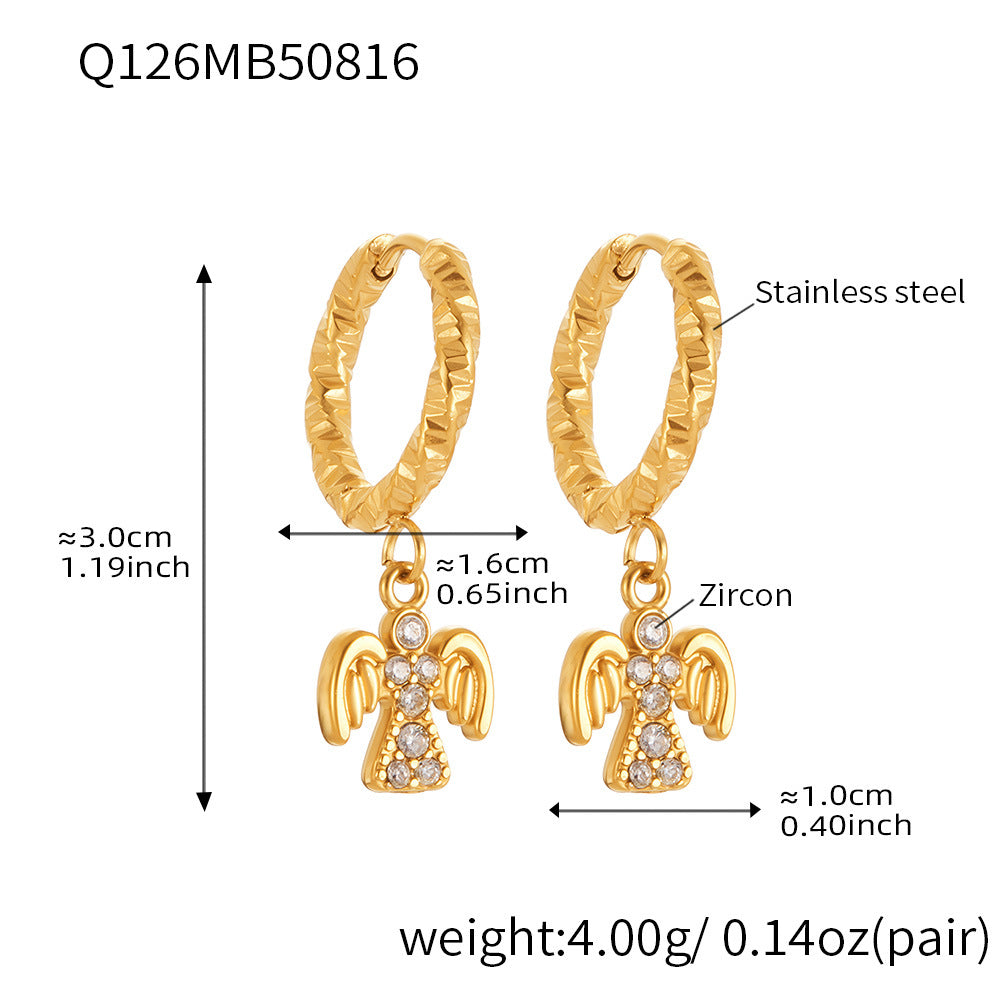 Stainless Steel Zircon Bird Pendant Layered Earrings Set | Trendy Dangle Hoop Earrings | Hypoallergenic Fashion Jewelry for Women