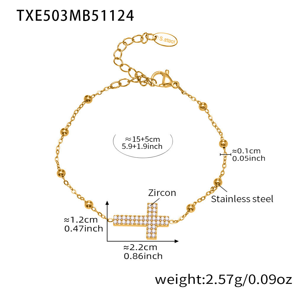 Gold Stainless Steel Cross Zirconia Necklace, Bracelet, Earrings & Ring | Minimalist Cross Jewelry Set