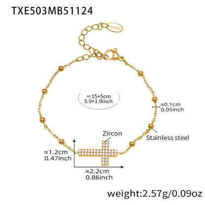 Gold Stainless Steel Cross Zirconia Necklace, Bracelet, Earrings & Ring | Minimalist Cross Jewelry Set