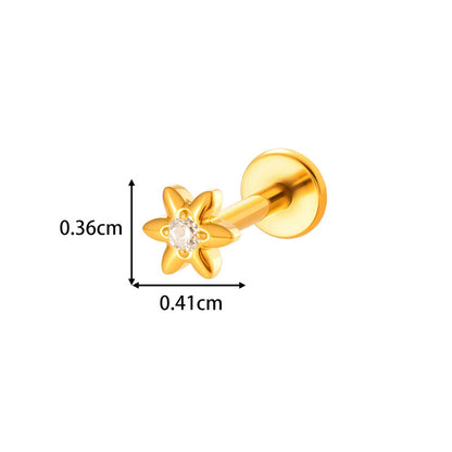 G23/F136 Titanium Internally Threaded Flat Back Lip Studs Cactus Star Flower Piercing Jewelry – Hypoallergenic Cartilage Earrings for Daily & Professional Use