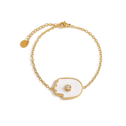 18K Gold Plated Stainless Steel Evil Eye Bracelet & Ring Set – Shell and Crystal Inlay | Fashion Protection Jewelry