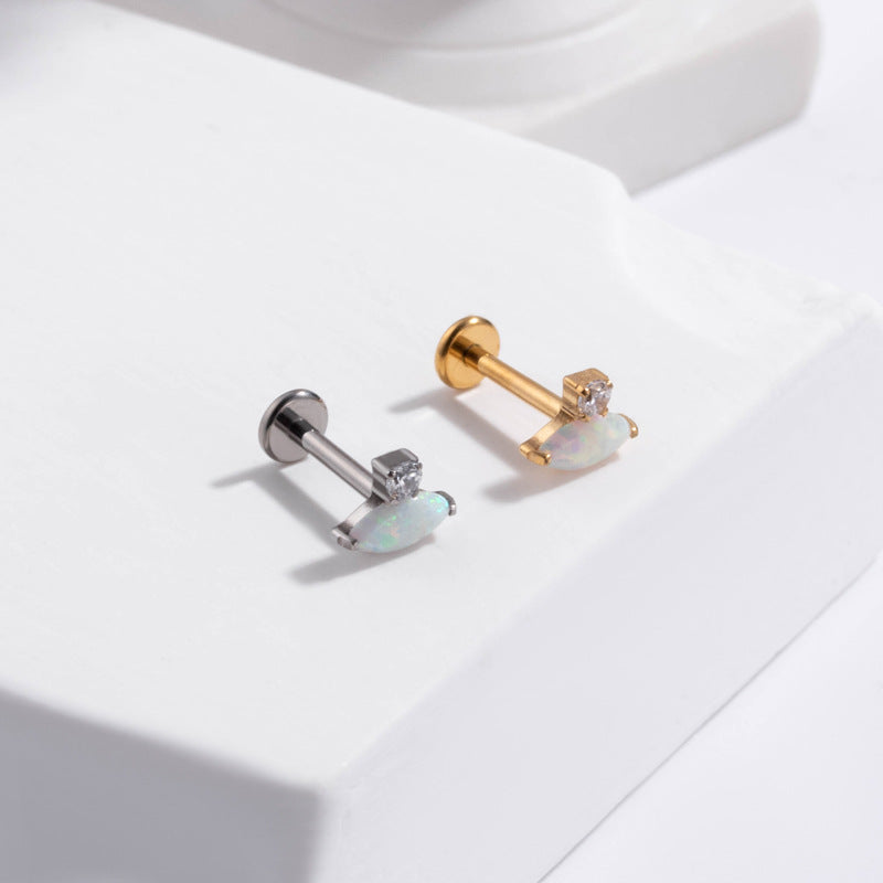 G23 Titanium Internal Thread Lip & Cartilage Studs – Zircon Flower, Cross, Opal Designs | Gold & Silver Piercing Jewelry