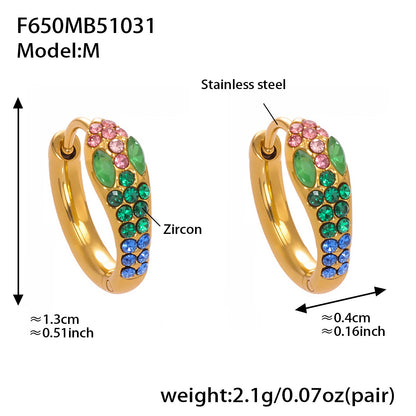Colorful Zircon Snake Hoop Earrings | Stainless Steel Serpent Earrings Set – WANTI Jewelry