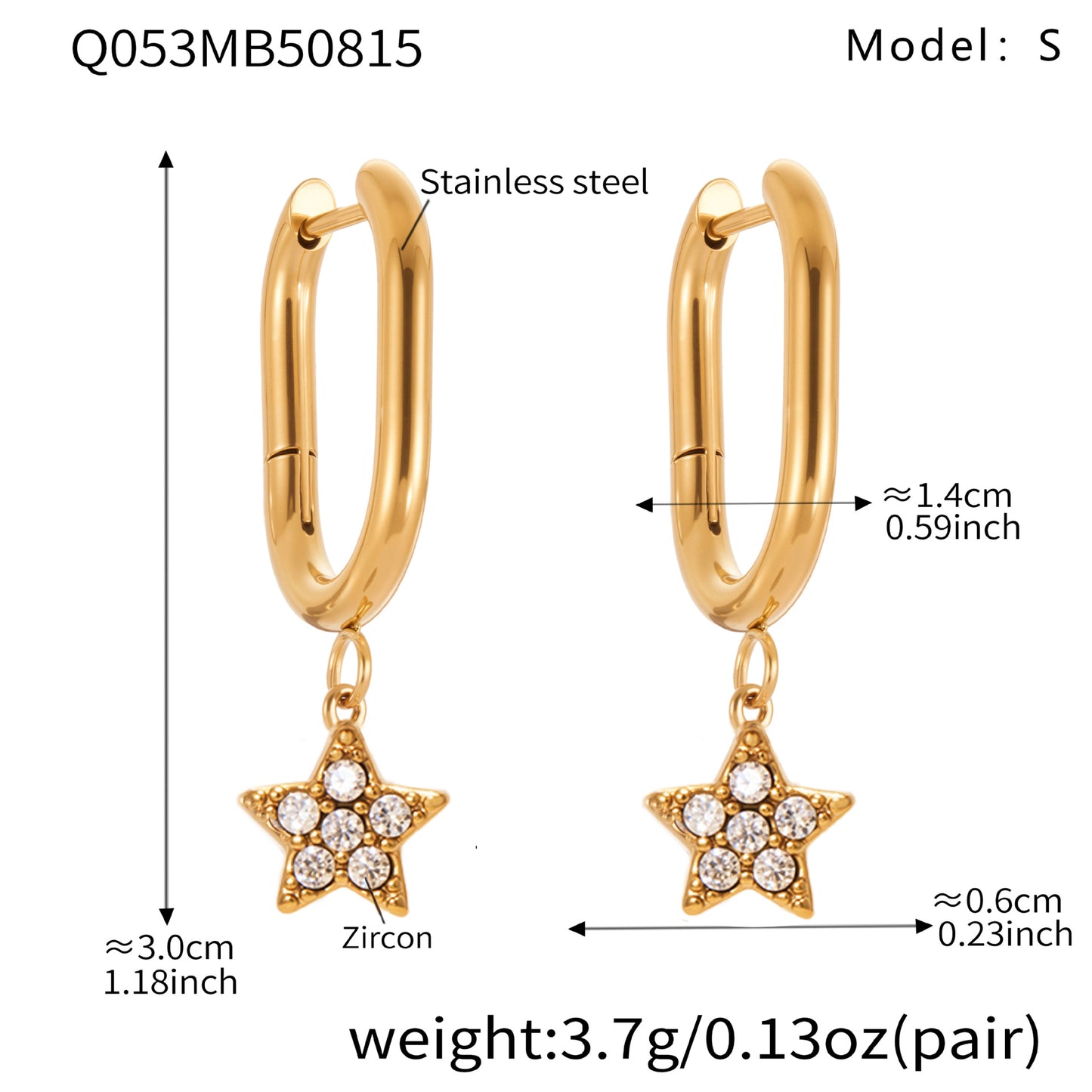 Gold Stainless Steel Five-Pointed Star Zirconia Hoop Earrings Set | Layered Star Earrings | High-Shine Statement Jewelry for Women