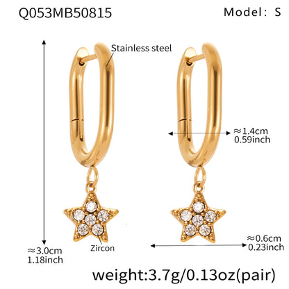 Gold Stainless Steel Five-Pointed Star Zirconia Hoop Earrings Set | Layered Star Earrings | High-Shine Statement Jewelry for Women
