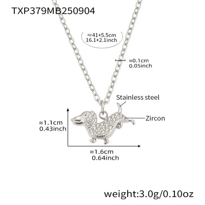 Stainless Steel Dog Zircon Jewelry Set – Necklace, Bracelet, Ring & Earrings | Cute Minimalist Fashion Jewelry | WANTI