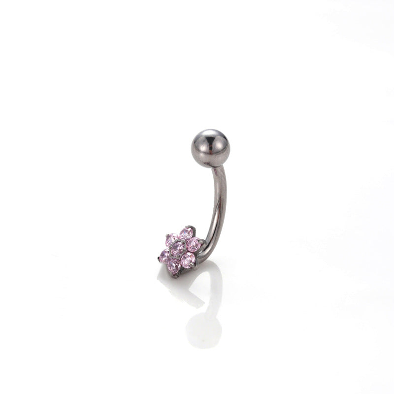 G23 Titanium CZ Flower Belly Button Ring – Internally Threaded Navel Piercing Jewelry