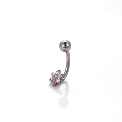 G23 Titanium CZ Flower Belly Button Ring – Internally Threaded Navel Piercing Jewelry