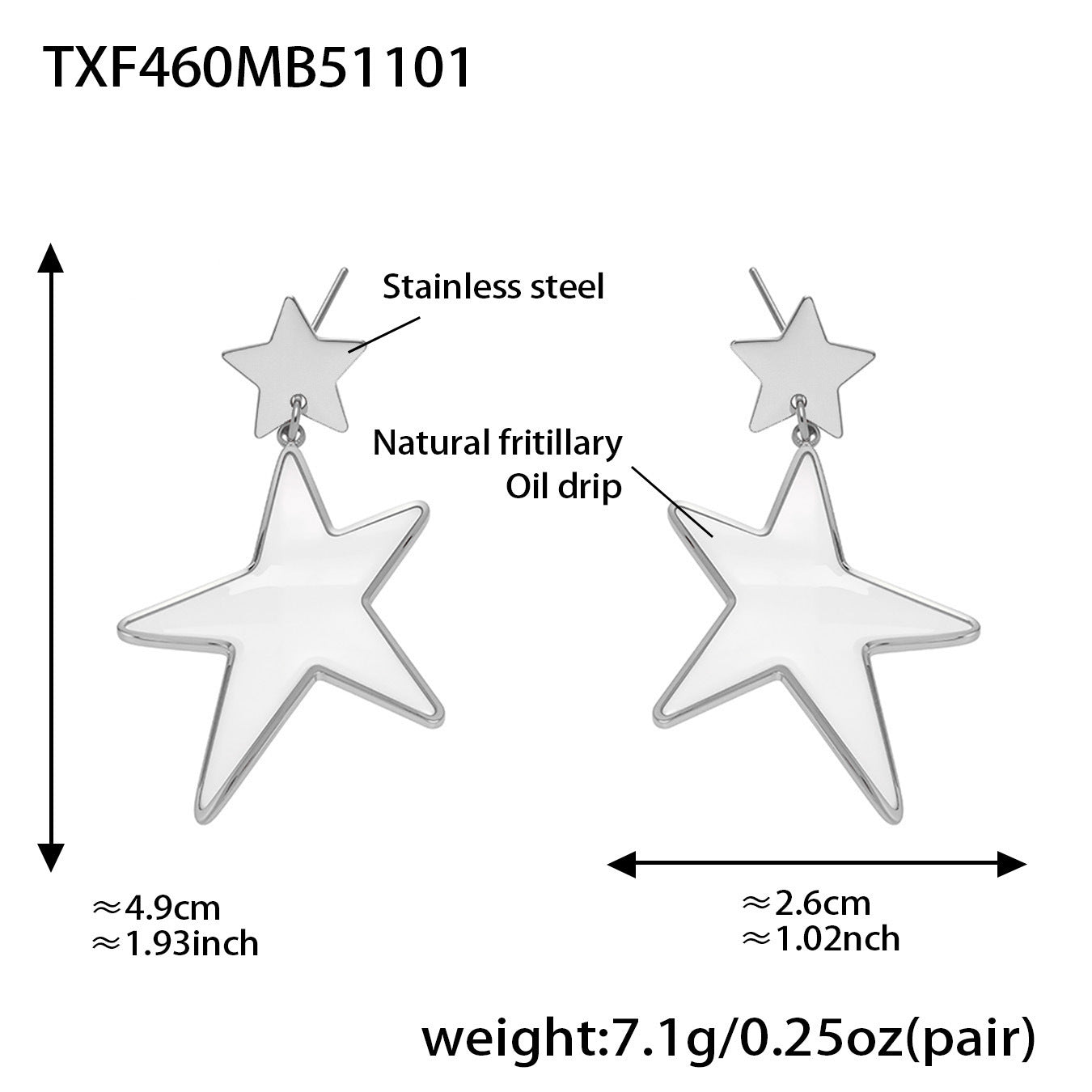 Trendy Stainless Steel Acrylic Star Earrings and Open Ring Set – Hip-Hop Style Statement Jewelry