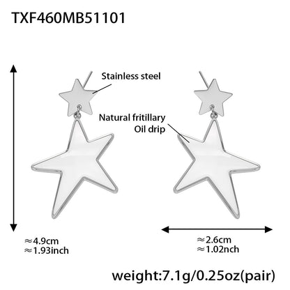 Trendy Stainless Steel Acrylic Star Earrings and Open Ring Set – Hip-Hop Style Statement Jewelry