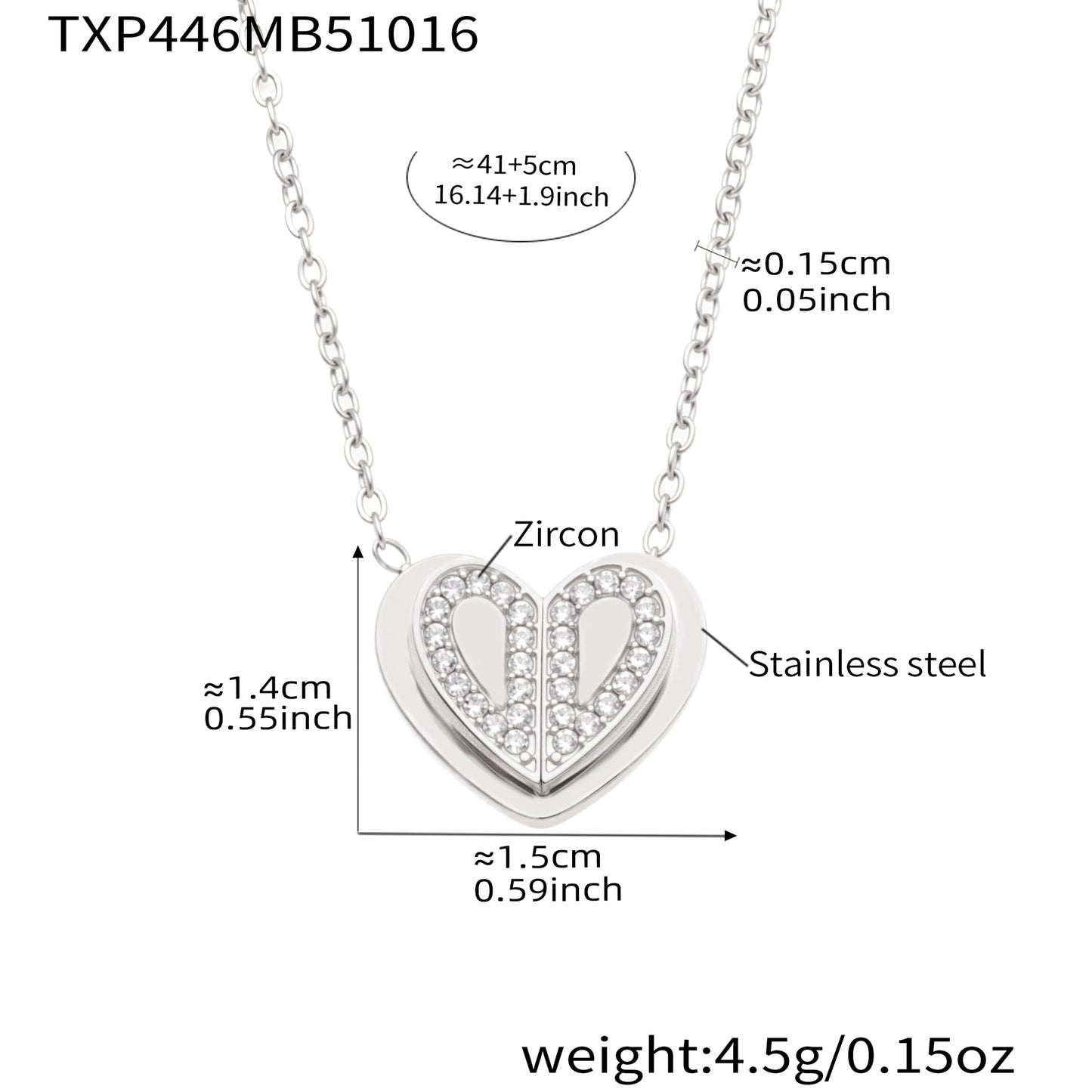 Double Heart Zircon Pendant Necklace, Earrings & Ring Jewelry Set - Gold & Steel Stainless Steel