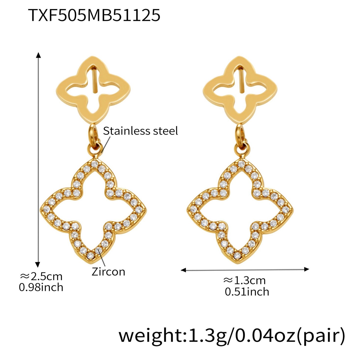 Stainless Steel Four-Leaf Clover Zirconia Jewelry Set – Necklace, Earrings & Ring | Minimalist Lucky Clover Jewelry | Fashion Stainless Steel Accessories