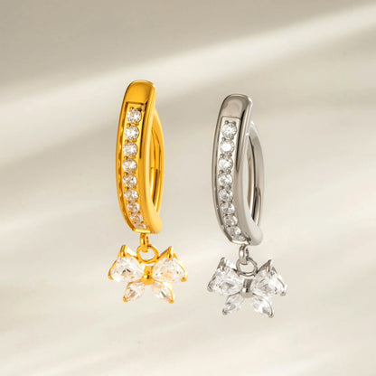 G23/F136 Titanium Heart Zircon Bow Dangle Navel Ring Belly Button Piercing Jewelry – Gold & Silver