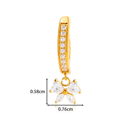 G23/F136 Titanium Heart Zircon Bow Dangle Navel Ring Belly Button Piercing Jewelry – Gold & Silver