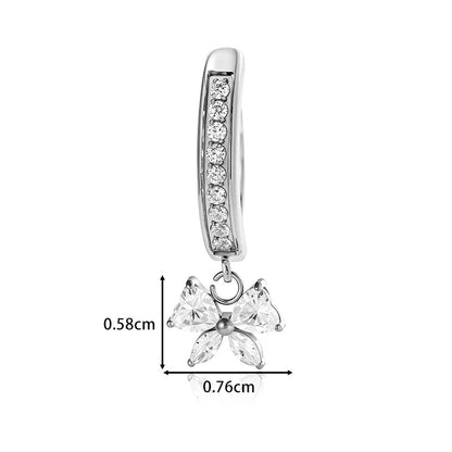 G23/F136 Titanium Heart Zircon Bow Dangle Navel Ring Belly Button Piercing Jewelry – Gold & Silver
