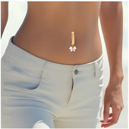 G23/F136 Titanium Heart Zircon Bow Dangle Navel Ring Belly Button Piercing Jewelry – Gold & Silver