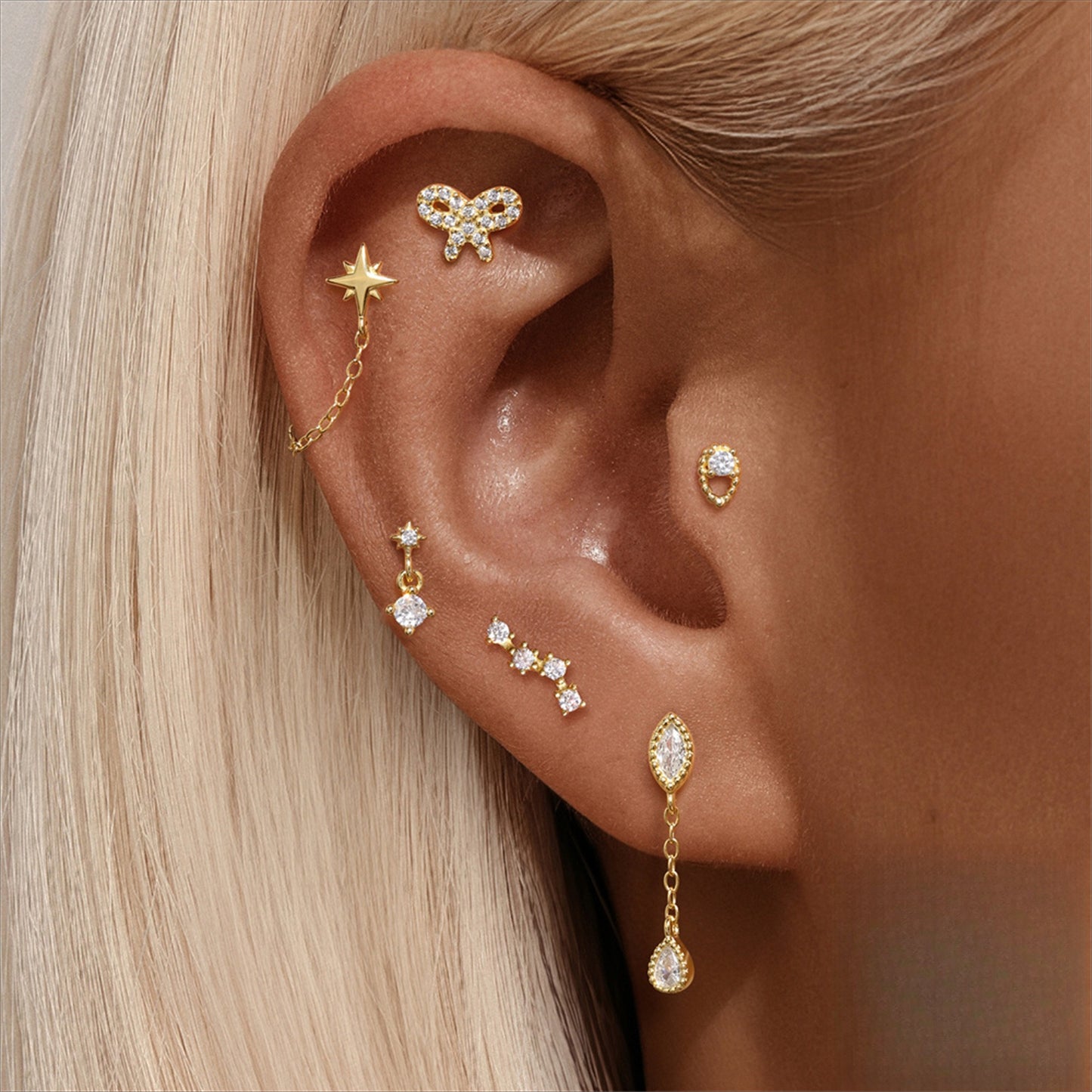 ASTM F136 Zircon classic tassel chain hidden cartilage piercing earrings
