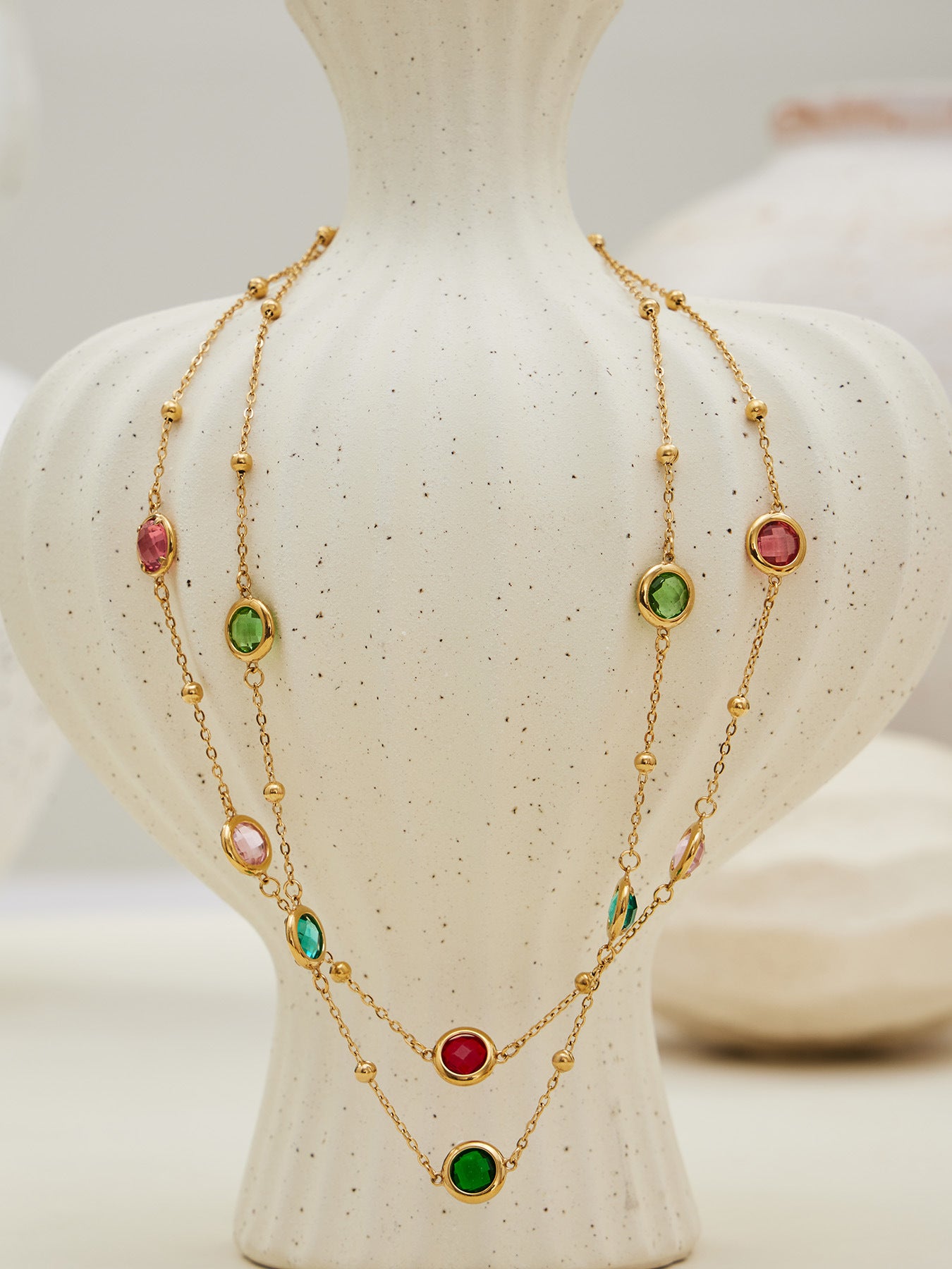 Candy Color Glass Stone Jewelry Set – Stainless Steel Necklaces, Bracelets & Earrings