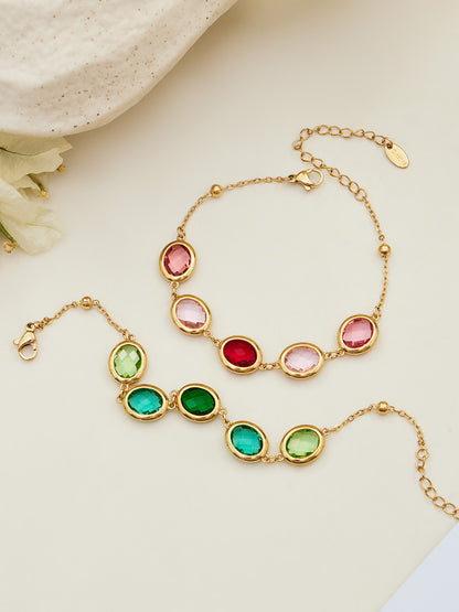 Candy Color Oval Glass Stone Necklace, Bracelet & Earrings Set – Stainless Steel | Fashion Jewelry | Colorful Minimalist Accessories