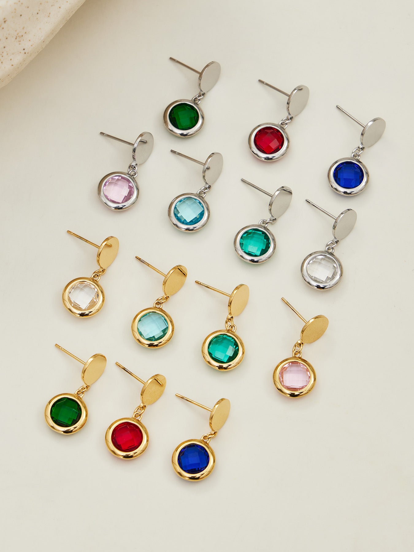 Candy Color Glass Stone Jewelry Set – Stainless Steel Necklaces, Bracelets & Earrings