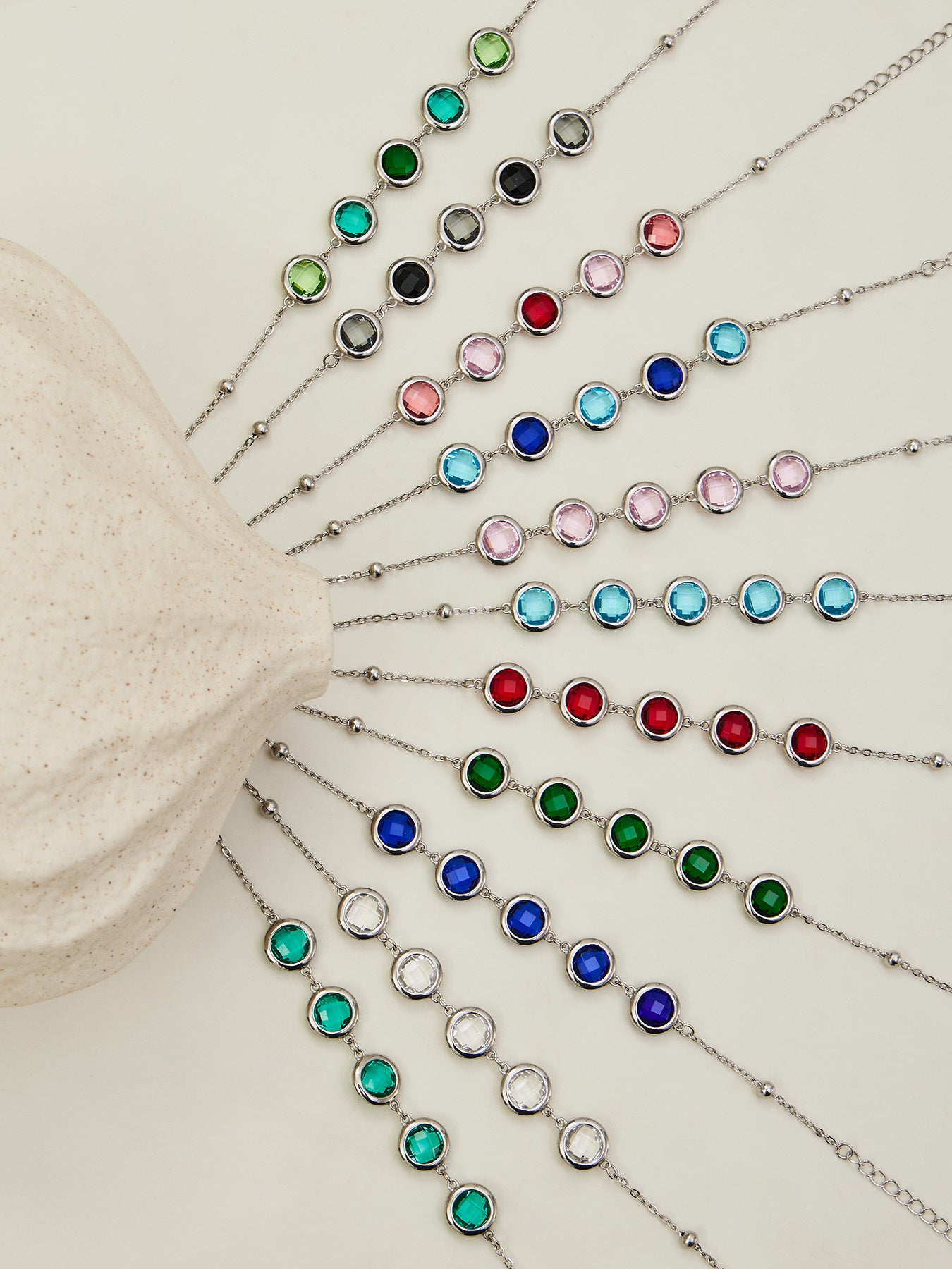 Candy Color Glass Stone Jewelry Set – Stainless Steel Necklaces, Bracelets & Earrings