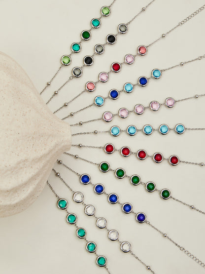 Candy Color Glass Stone Jewelry Set – Stainless Steel Necklaces, Bracelets & Earrings