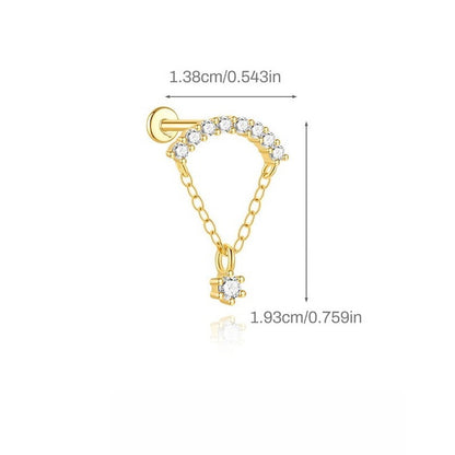 ASTM F136 Zircon classic tassel chain hidden cartilage piercing earrings