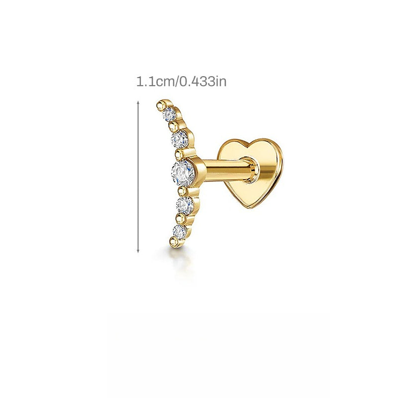 ASTM F136 Multi-Layer pendant zircon heart shape flatback ear Piercing Earring stud