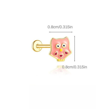 ASTM F136 Cartoon Animal Enamel baby girl Flat back Threaded Cartilage Piercing Earring