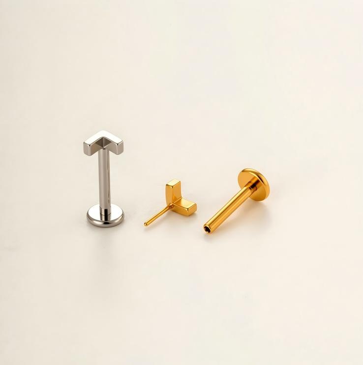Implant Grade G23 ASTM F136 Titanium Geometric Labret Stud | Push Pin Flat Back 16G Lip & Cartilage Piercing Jewelry