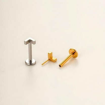 Implant Grade G23 ASTM F136 Titanium Geometric Labret Stud | Push Pin Flat Back 16G Lip & Cartilage Piercing Jewelry