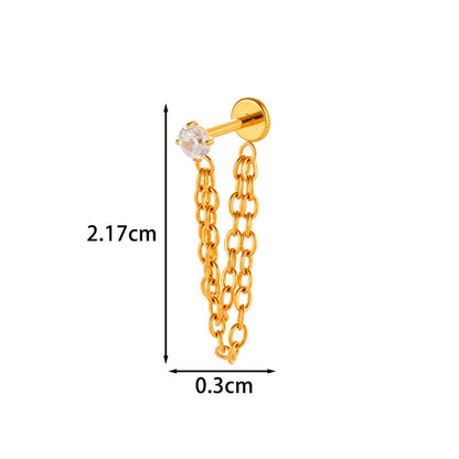 Implant Grade G23 ASTM F136 Titanium Geometric Tassel Chain Ear Stud | Push Pin Flat Back 16G Cartilage Jewelry