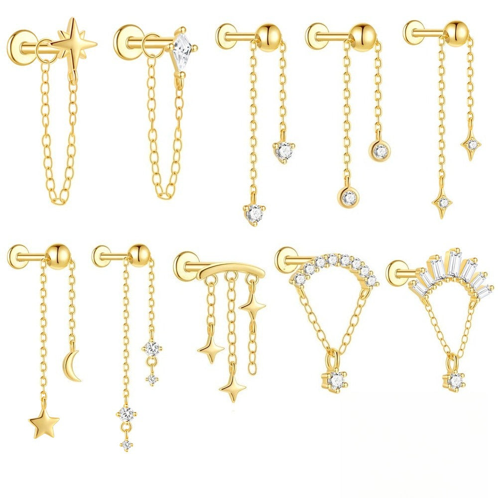 ASTM F136 Zircon classic tassel chain hidden cartilage piercing earrings