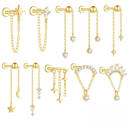 ASTM F136 Zircon classic tassel chain hidden cartilage piercing earrings