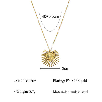 18K Gold Plated Stainless Steel Radiant Heart Textured Pendant Necklace – Fashion Jewelry Gift for Women