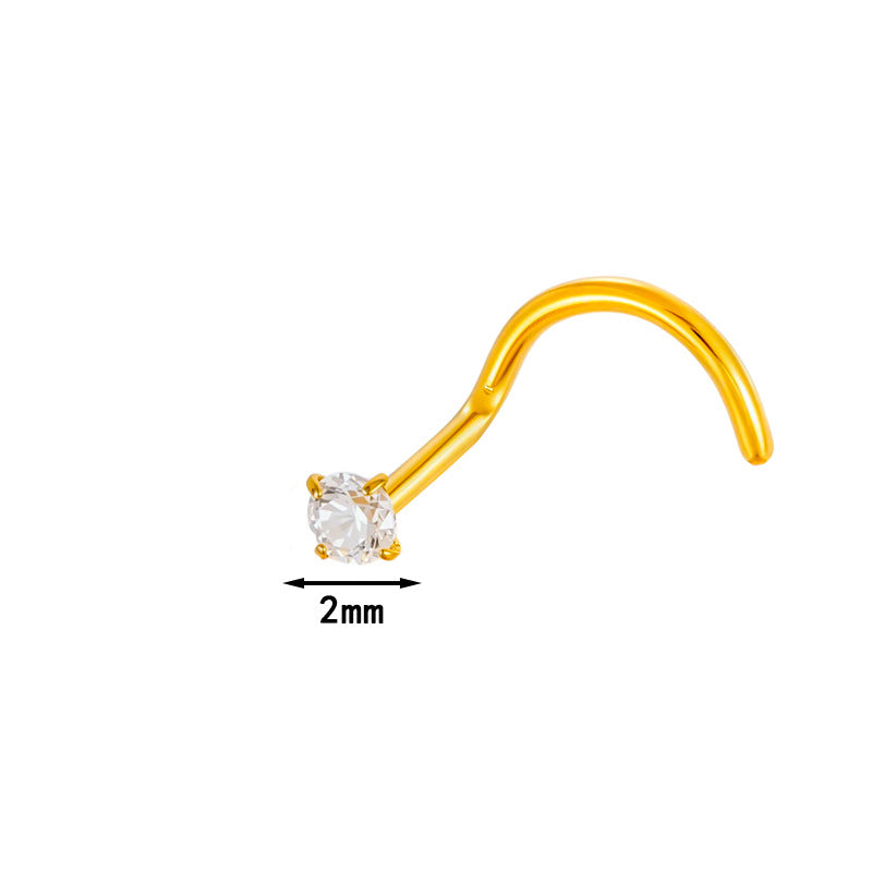 G23 Titanium Nose Stud with Zircon | F136 S-Bar Internally Threaded Nose Piercing Jewelry