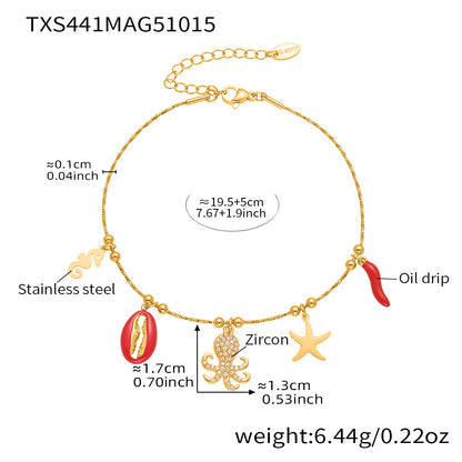 Coral Red Fish, Octopus & Turtle Pendant Jewelry Set – Stainless Steel Necklace, Bracelet, Anklet & Earrings | Trendy Ocean Style Accessories