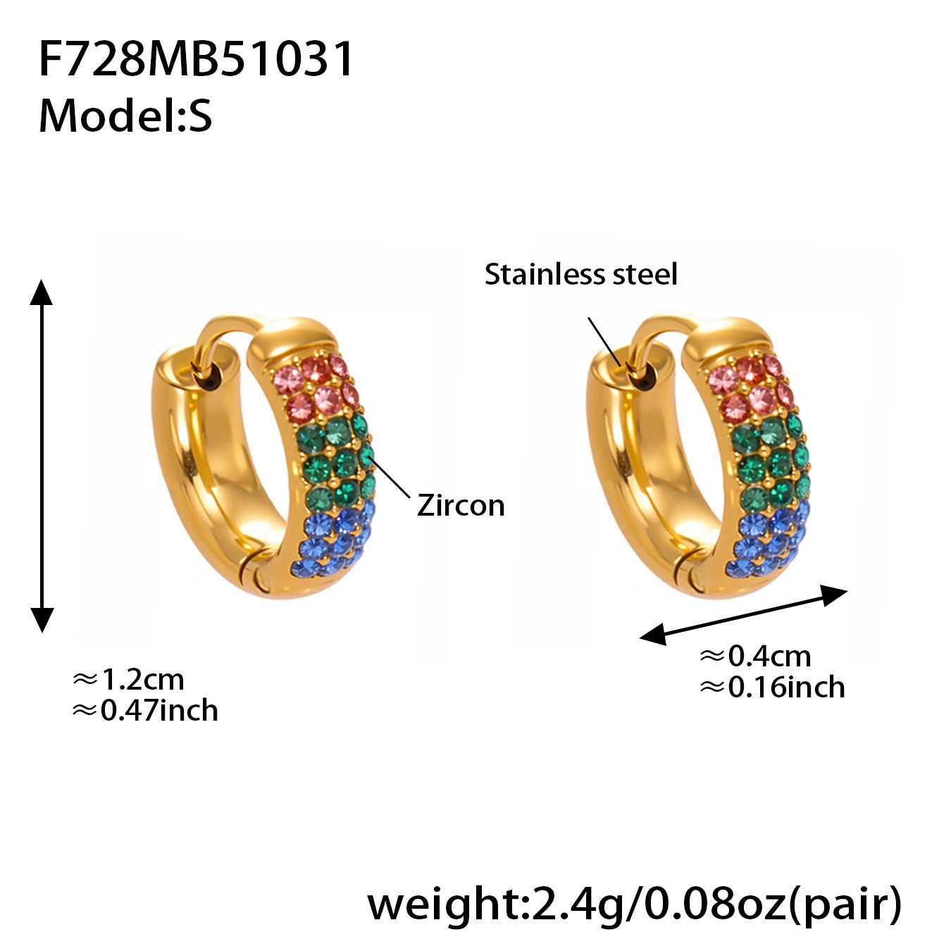 Stainless Steel Colorful Zircon Round Hoop Earrings Set — Minimal Classic Luxury Hoops
