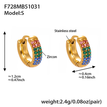 Stainless Steel Colorful Zircon Round Hoop Earrings Set — Minimal Classic Luxury Hoops