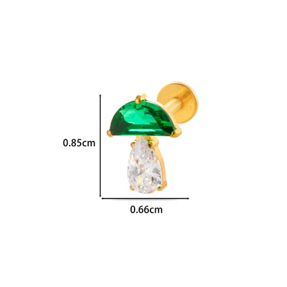 F136 Titanium Waterdrop Zircon Mushroom Labret Stud | Internally Threaded Cartilage Piercing Jewelry in Gold & Silver