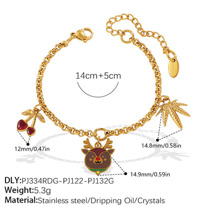 Christmas Collection – Gold Plated Stainless Steel Dripping Oil Pendant & Tassel Bracelet  Set