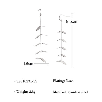 Leaf Tassel Drop Earrings – Stainless Steel Elegant Lightweight Dangle Earrings for Women