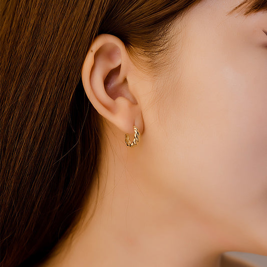 14K Solid Gold Twisted Hoop Earrings – Minimalist Shiny Spiral Design for Everyday Glam