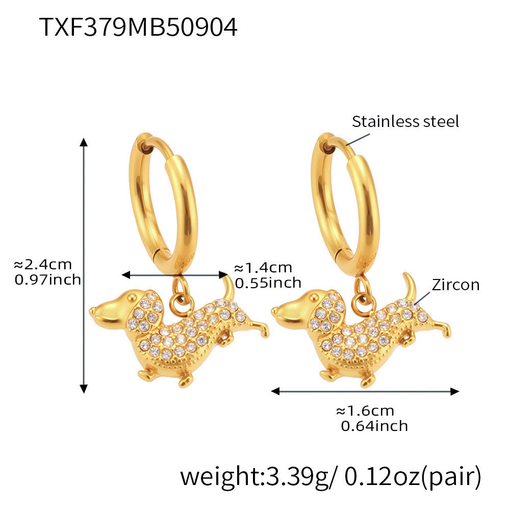 Stainless Steel Dog Zircon Jewelry Set – Necklace, Bracelet, Ring & Earrings | Cute Minimalist Fashion Jewelry | WANTI