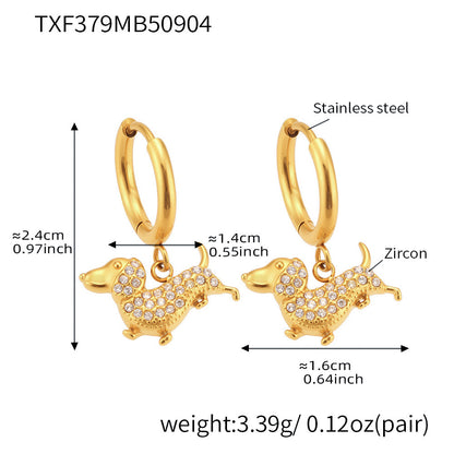 Stainless Steel Dog Zircon Jewelry Set – Necklace, Bracelet, Ring & Earrings | Cute Minimalist Fashion Jewelry | WANTI