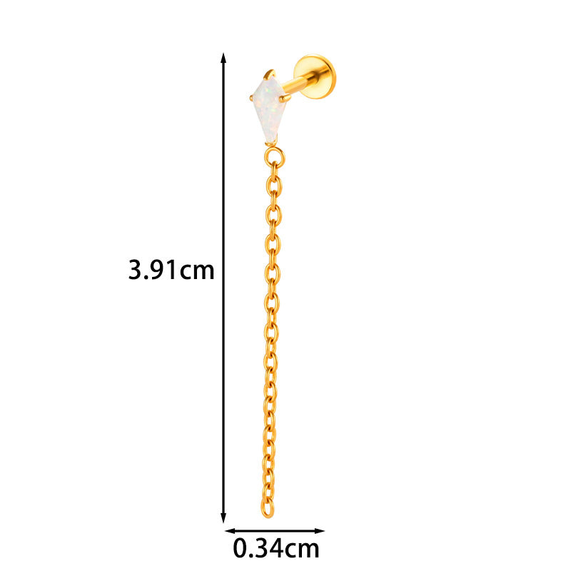Implant Grade ASTM G23/F136 Titanium Threadless Tassel Chain Diamond Geometric Zircon Stud | Helix Cartilage Lip Piercing Jewelry