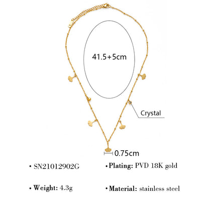 18K Gold Plated Titanium Steel Shell Bead Ginkgo Leaf Crystal Pendant Necklace - Simple Fashion Jewelry